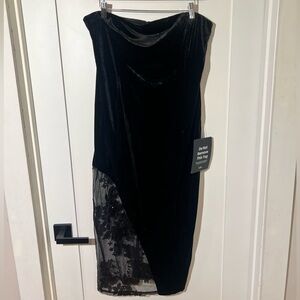 Lulus Feeling So Lux Black Velvet Mesh Sequin Strapless Midi Dress